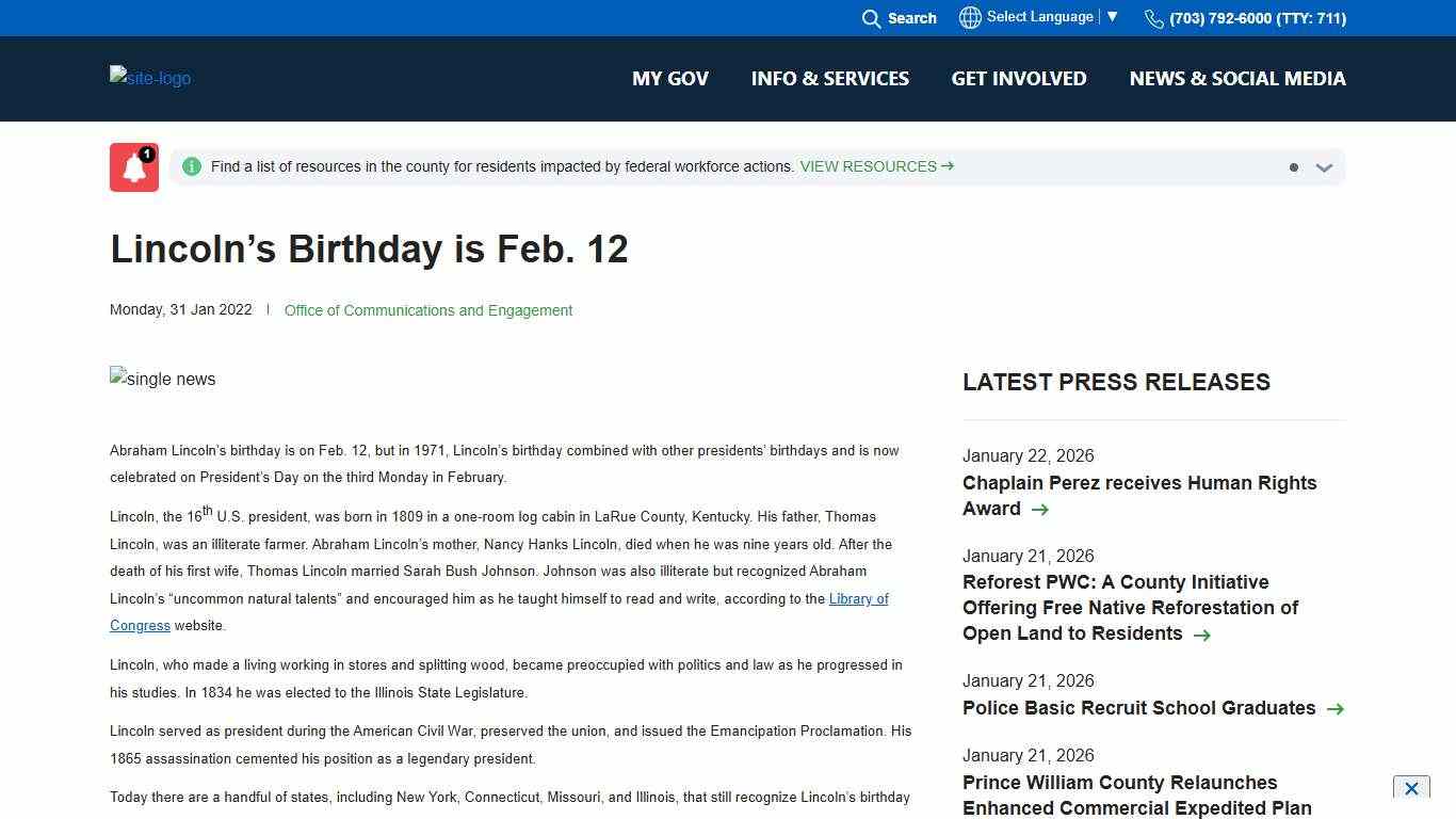 Lincoln’s Birthday is Feb. 12