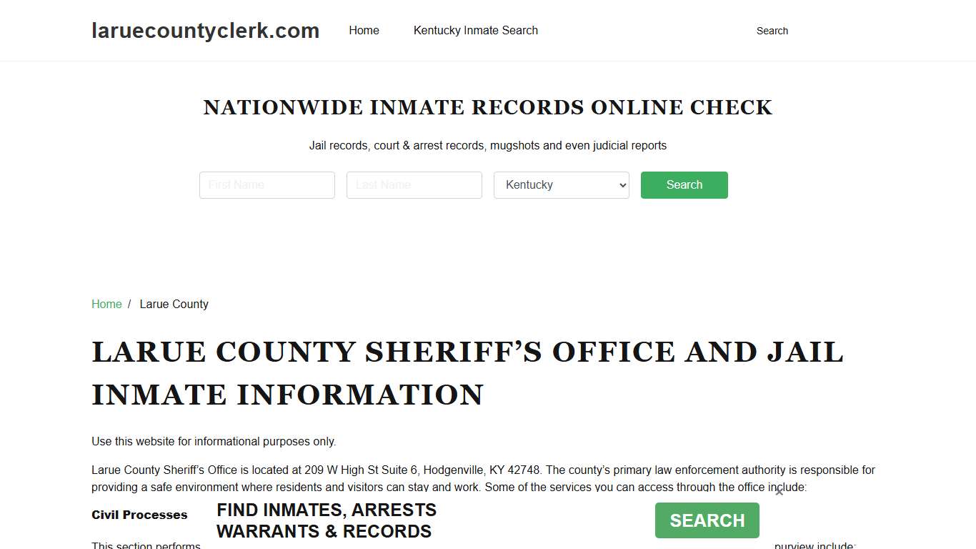 Larue County Sheriff, KY, Jail Inmate Search, Recent Arrests